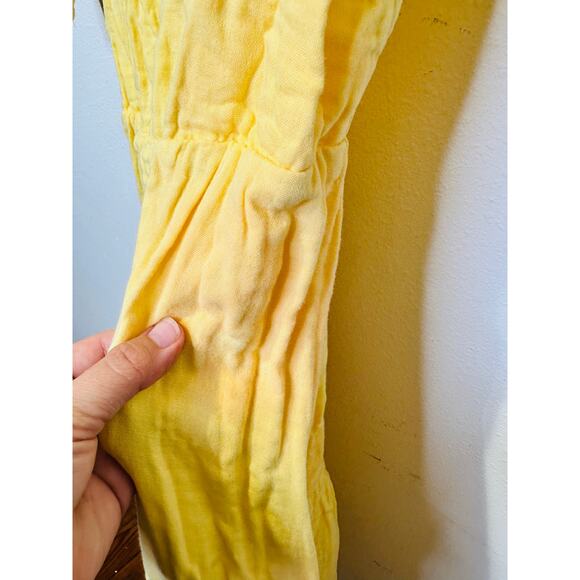 LOVE WHIT Yellow 100% Cotton Tie Back Crewneck Short Sleeve Flowy Midi Dress S - Picture 8 of 12